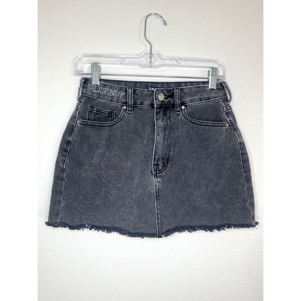 Playboy by PacSun Rhinestone Denim Mini Skirt Black Wash Size 26